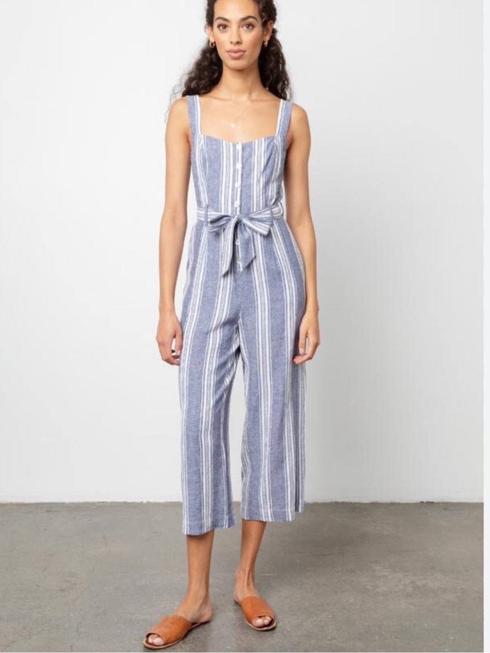 Rails Kyra Seaport Stripe Linen-Blend Jumpsuit Blue White Size M Beach